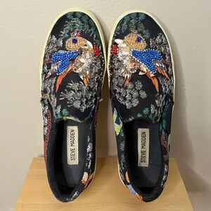 Steve Madden Sequin Beaded Chunky Sole Black Slip-on Sneakers Size 7